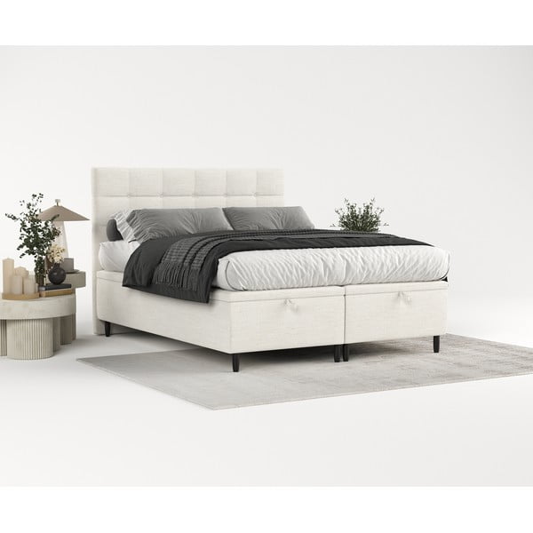 Krémovobiela čalúnená dvojlôžková posteľ s úložným priestorom 160x200 cm Senses – Maison de Rêve-image-1