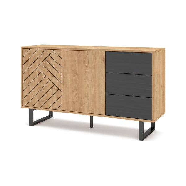 Antracitovosivá/prírodná nízka komoda v dekore duba 140x80 cm Madona - Marckeric-image-3