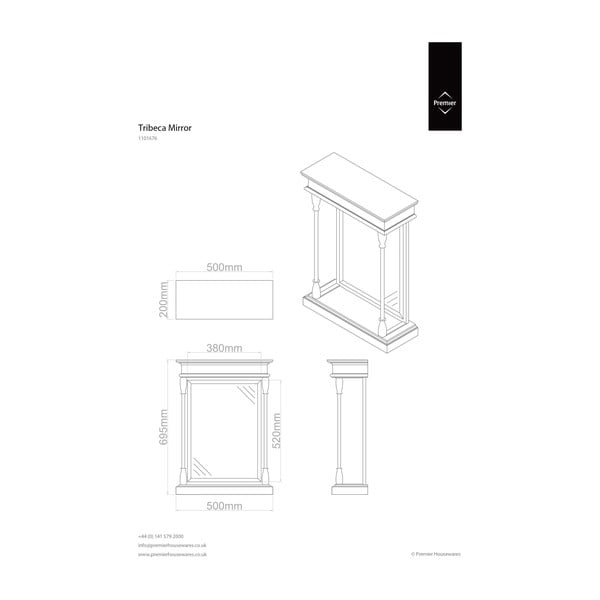 Nástenné zrkadlo s dreveným rámom 50x70 cm Tribeca – Premier Housewares-image-2