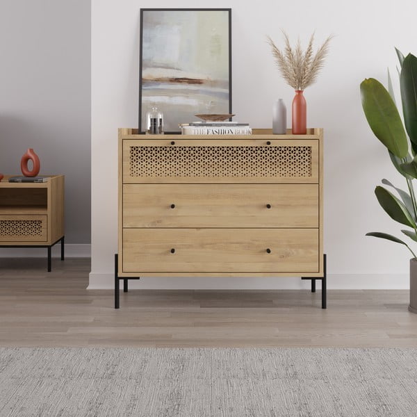 Nízka komoda v dekore duba v prírodnej farbe 90x80 cm Mayra – Marckeric-image-1