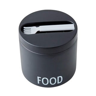 Čierny desiatový termobox s lyžicou Design Letters Food, výška 11,4 cm