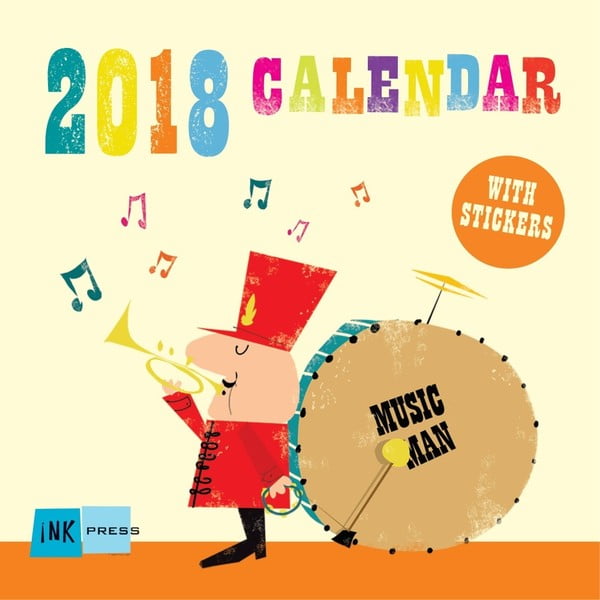 Nástenný kalendár na rok 2018 s lepiacimi papierikmi Portico Designs Ink Press
