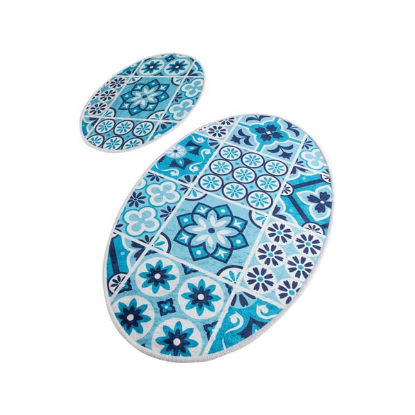 Modré kúpeľňové predložky v súprave 2 ks 60x100 cm Ceramic – Foutastic