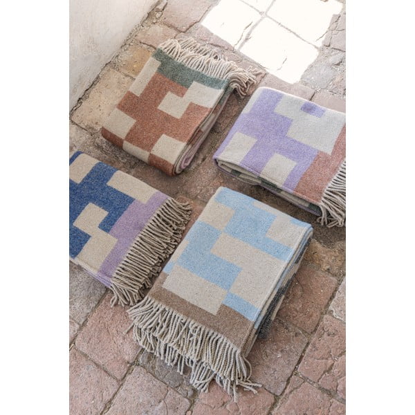 Modro-hnedá deka s prímesou vlny 130x190 cm Maze - Mette Ditmer Denmark-image-2