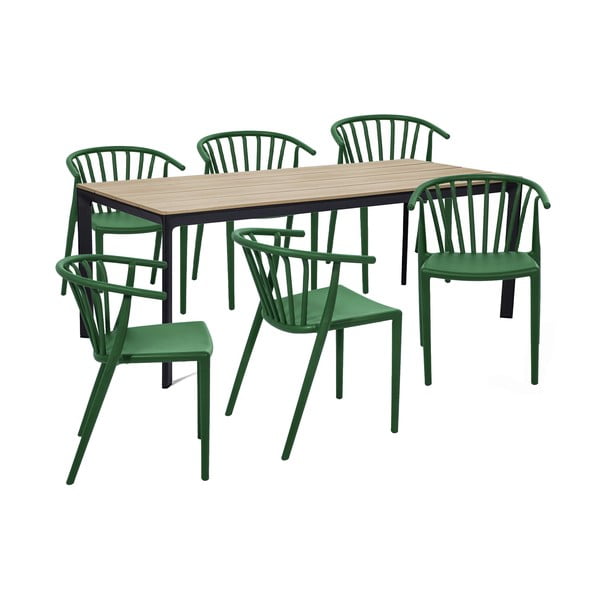 Záhradná jedálenská súprava pre 6 osôb so zelenou stoličkou Capri a stolom Thor, 210 x 90 cm