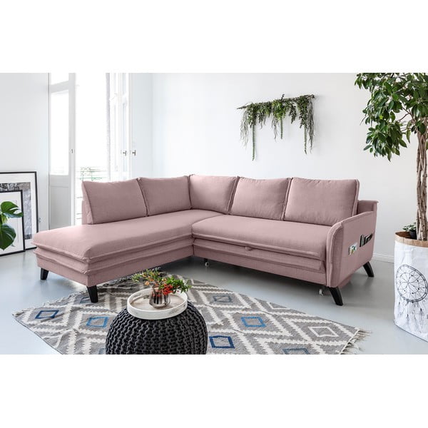 Pudrovoružová rozkladacia rohová pohovka Miuform Charming Charlie L, ľavý roh-image-4