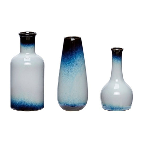 Sada 3 modro-bielych keramických váz Hübsch Frej