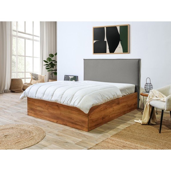 Sivo-prírodná dvojlôžková posteľ s úložným priestorom s roštom 140x190 cm Cara – Bobochic Paris-image-1