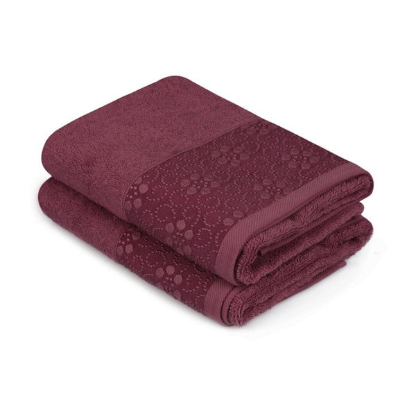 Sada 2 tmavočervených uterákov z čistej bavlny Grande, 50 x 90 cm