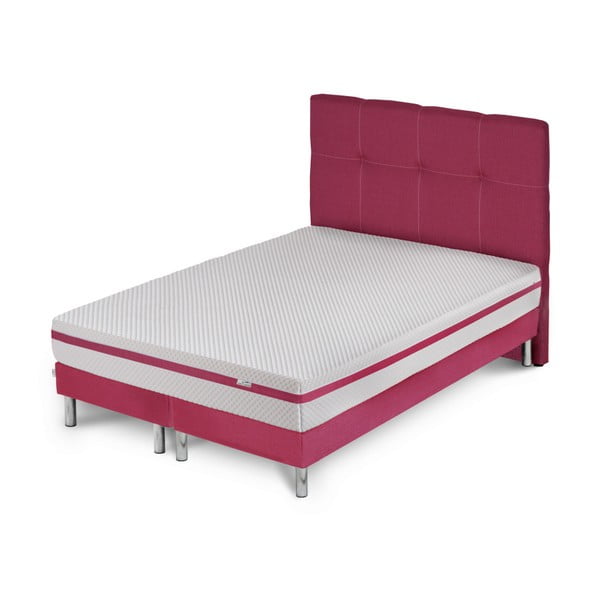 Ružová posteľ s matracom a dvojitým boxspringom Stella Cadente Pluton, 180 × 200 cm