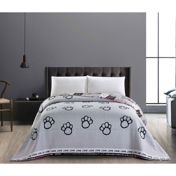 Obojstranný sivý pléd z mikrovlákna DecoKing Cat Invasion, 170 x 270 cm-image-1