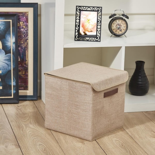 Svetlohnedý úložný box s vekom z juty 30x30x30 cm – Mioli Decor-image-1