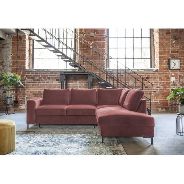 Ružová zamatová rozkladacia rohová pohovka (pravý roh) Lofty Lilly – Miuform-image-1