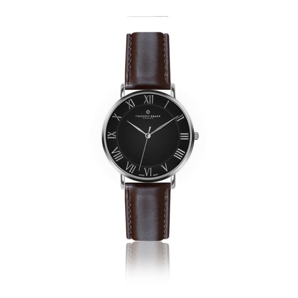 Pánske hodinky s tmavohnedým remienkom z pravej kože Frederic Graff Silver Dom Dark Brown Leather
