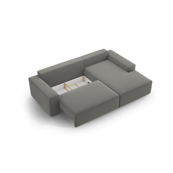 Svetlosivá zamatová rozkladacia/s úložným priestorom rohová pohovka (pravý roh/s leňoškou) Jodie – Micadoni -image-4