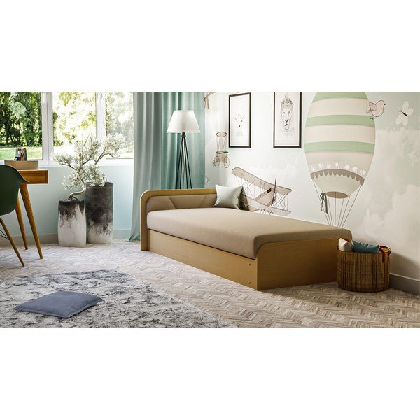 Okrovožltá/béžová čalúnená/z drevotriesky jednolôžková posteľ s úložným priestorom s matracom 80x190 cm Parys – ELTAP-image-1