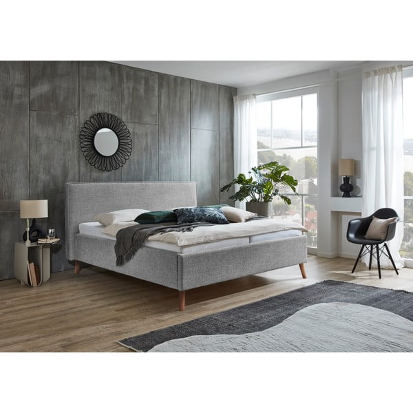 Svetlosivá čalúnená dvojlôžková posteľ s úložným priestorom s roštom 180x200 cm Riva – Meise Möbel-image-1