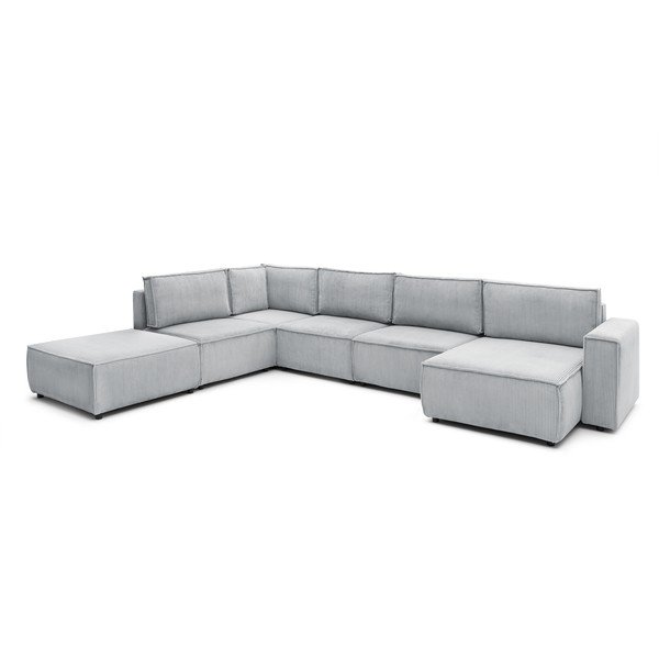 Svetlosivá menčestrová rohová pohovka (ľavý roh/do tvaru "U") Nihad modular – Bobochic Paris-image-3