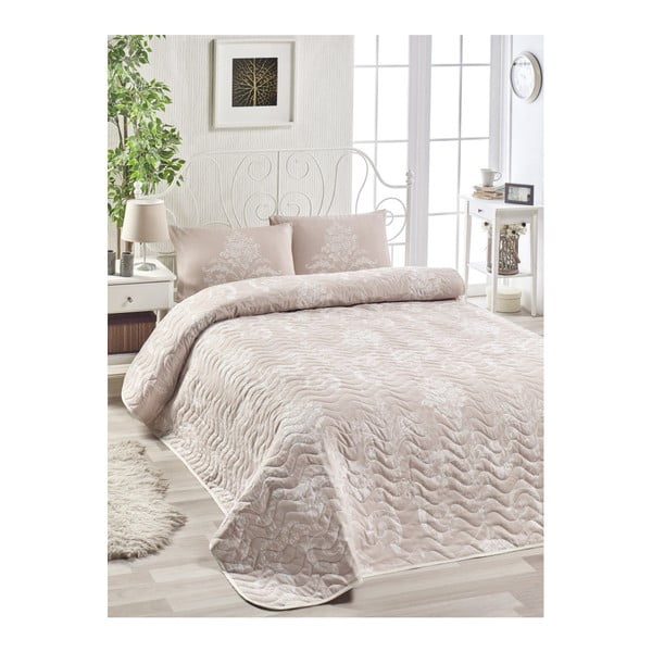 Set prehozu cez posteľ a 2 obliečok na vankúš s prímesou bavlny Mijolnir Kralice Pink, 200 x 220 cm