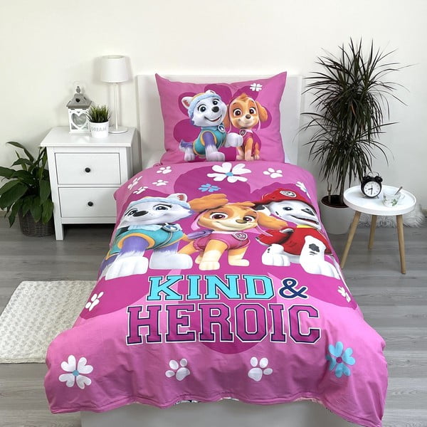 Ružové bavlnené detské obliečky na jednolôžko 140x200 cm Paw Patrol "Heroic" – Jerry Fabrics-image-1