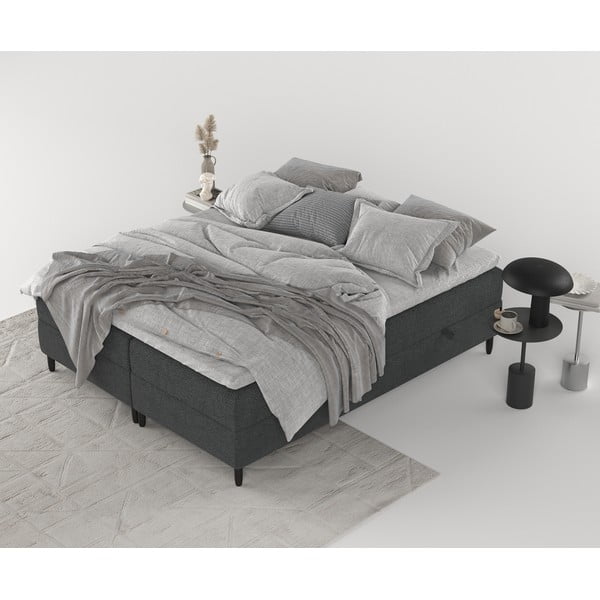 Tmavosivá boxspring posteľ s úložným priestorom 140x200 cm Malte – Maison de Rêve-image-2