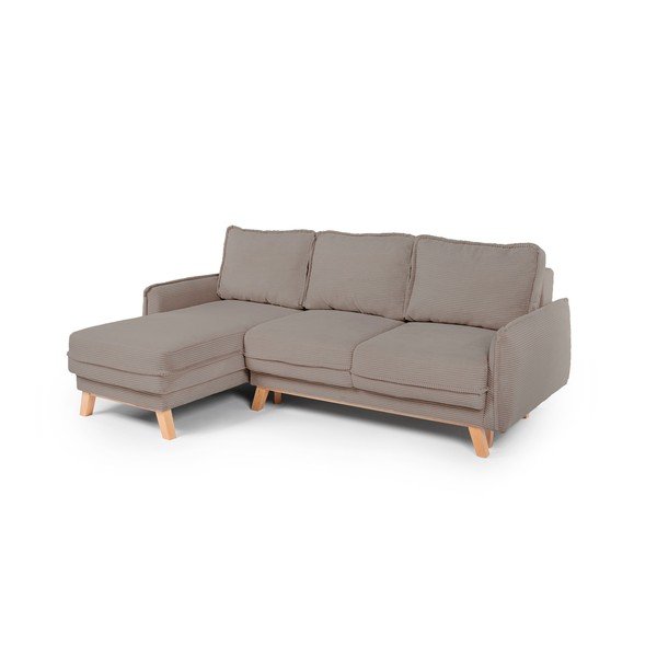 Taupe menčestrová rozkladacia/s úložným priestorom rohová pohovka Tori – Bonami Selection-image-1