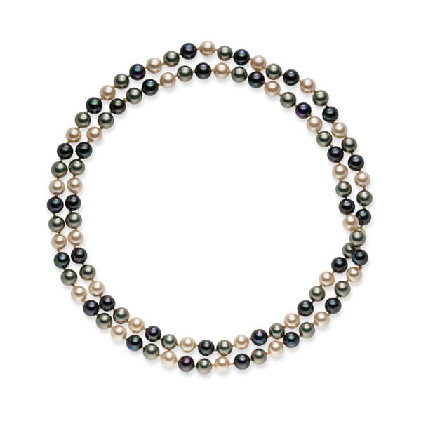 Sivo-biely perlový náhrdelník Pearls Of London Mystic, dĺžka 90 cm