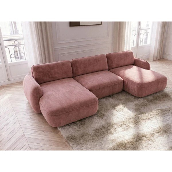 Ružová zamatová rozkladacia/s úložným priestorom rohová pohovka (do tvaru "U") Celeste – Bobochic Paris-image-3