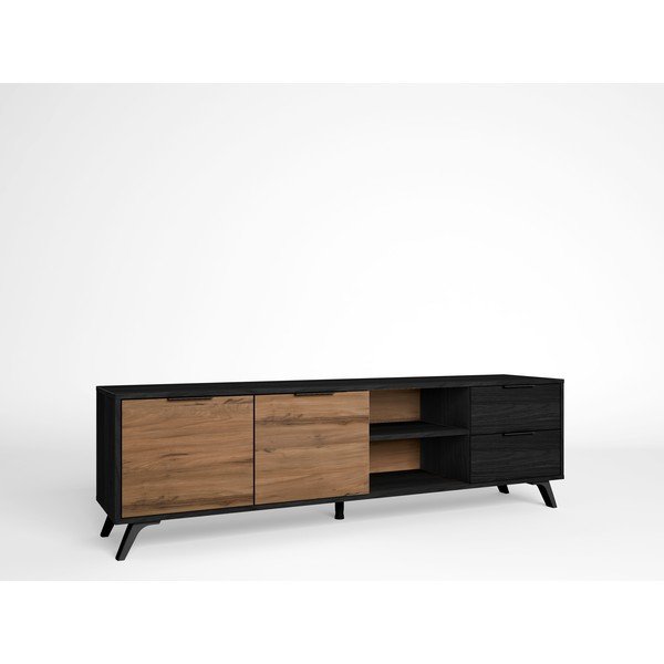 Čierny/prírodný TV stolík v dekore orecha 181x53 cm Noe – Marckeric-image-4
