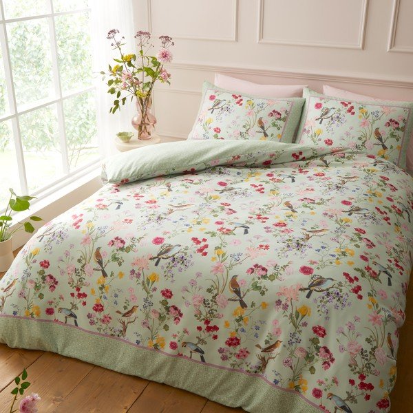 Zelené 3-dielne obliečky na dvojlôžko/predĺžené 230x220 cm Birds In Bloom – RHS-image-3
