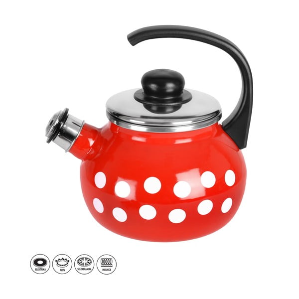 Červený smaltovaný čajník s píšťalkou Orion Belly, 1,75 l
