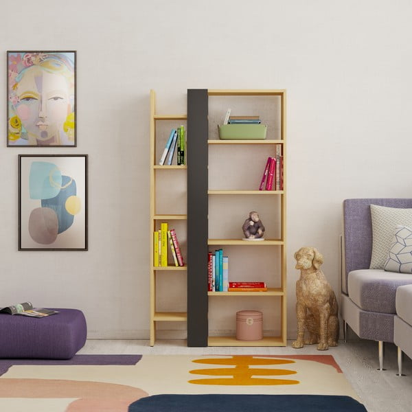 Knižnica v dekore duba v čierno-prírodnej farbe 80x152 cm Axel – Marckeric-image-4