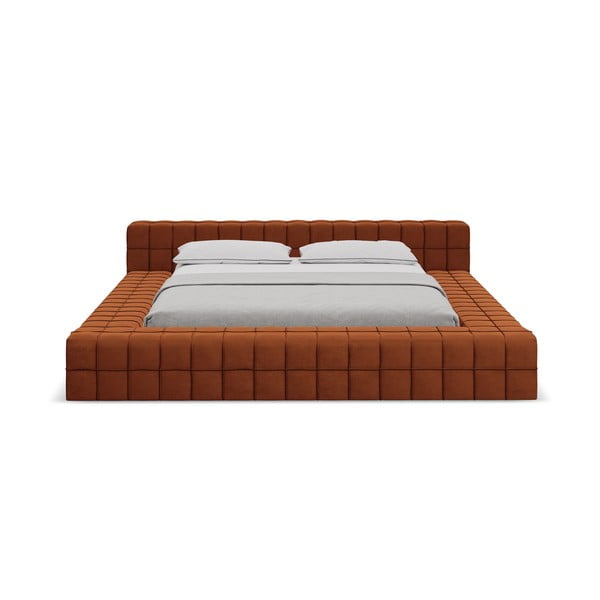 Terakotová čalúnená dvojlôžková posteľ s roštom 160x200 cm Akela – Makamii-image-2