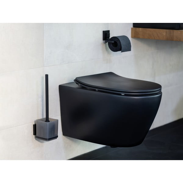 Čierny samodržiaci držiak na toaletný papier z nehrdzavejúcej ocele Quadro – Wenko-image-3