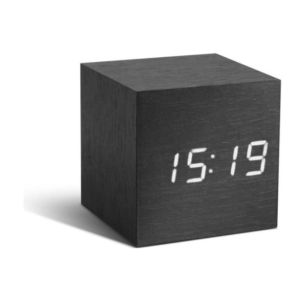 Čierny budík s bielym LED displejom Gingko Cube Click Clock