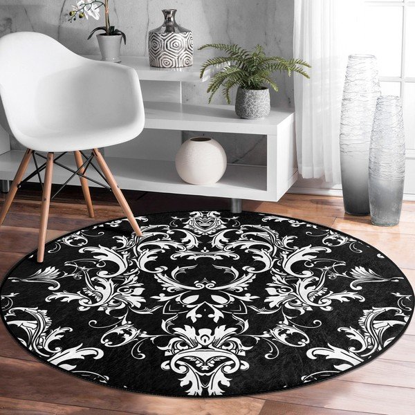 Čierno-biely prateľný okrúhly koberec vhodný pre robotické vysávače ø 80 cm Comfort – Mila Home-image-3