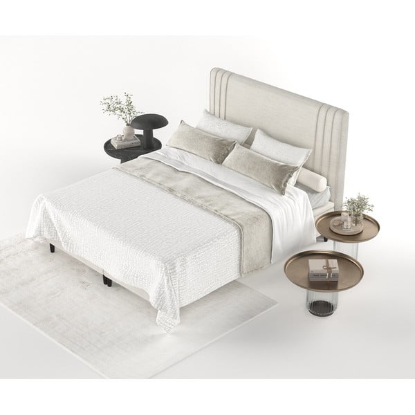 Béžová čalúnená dvojlôžková posteľ s úložným priestorom 200x200 cm Musca – Maison de Rêve-image-4