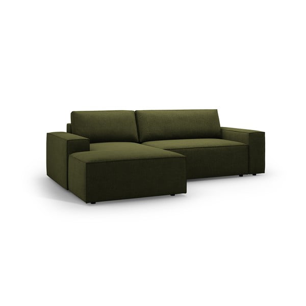 Tmavozelená rozkladacia rohová pohovka z textílie bouclé (ľavý roh) Jodie – Micadoni Home-image-2