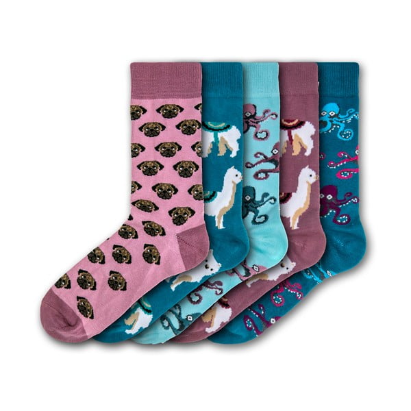 Sada 5 párov farebných ponožiek Funky Steps Animal Lover, veľkosť 35 - 39