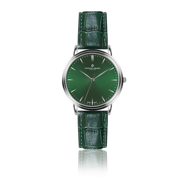 Pánske hodinky so zeleným remienkom z pravej kože Frederic Graff Silver Grunhorn Croco Dark Green