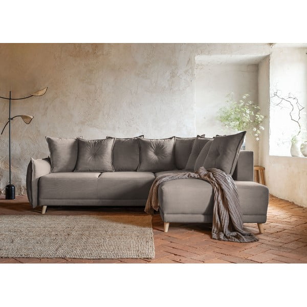 Svetlohnedá menčestrová rozkladacia rohová pohovka (pravý roh) Lazy Lukka – Miuform-image-3