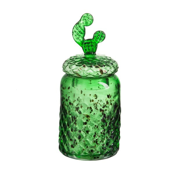 Zelená sklenená dóza J-Line Cactus Conical, výška 32 cm