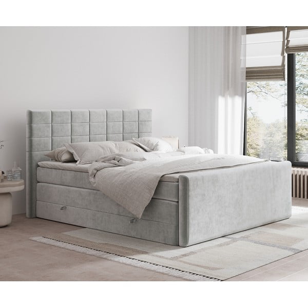 Svetlosivá boxspring posteľ s úložným priestorom 160x200 cm Ava – Maison de Rêve-image-1