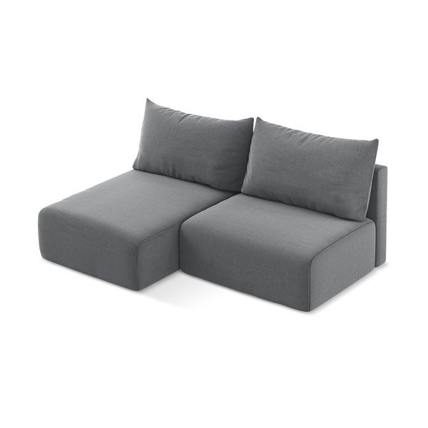 Sivá zamatová rozkladacia/s úložným priestorom rohová pohovka (ľavý roh/s leňoškou) Kalena – Makamii-image-3