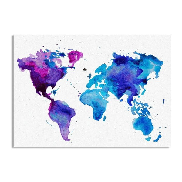 Obraz na plátne Really Nice Things Watercolor Blue Worldmap, 50 × 70 cm
