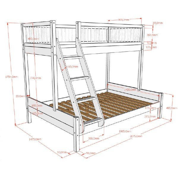 Biela poschodová detská posteľ z bukového dreva s roštom 140x200/90x200 cm Forrest – Vipack-image-2