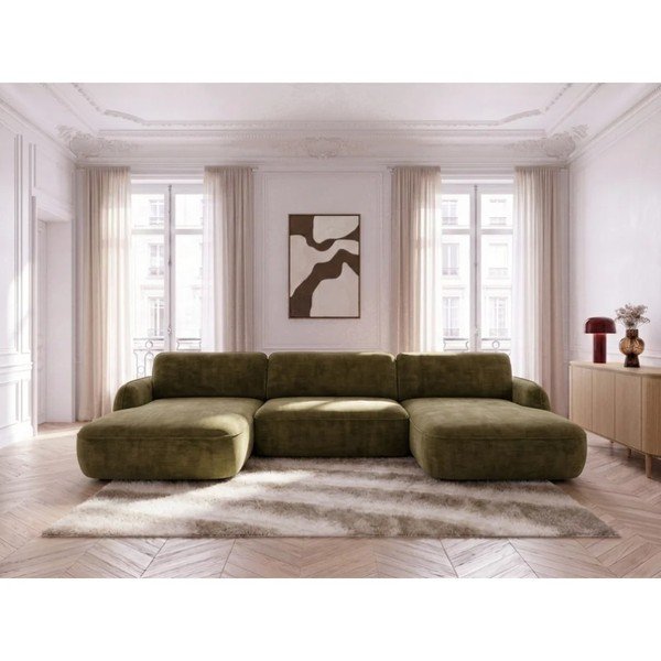 Zelená zamatová rozkladacia/s úložným priestorom rohová pohovka (do tvaru "U") Celeste – Bobochic Paris-image-3