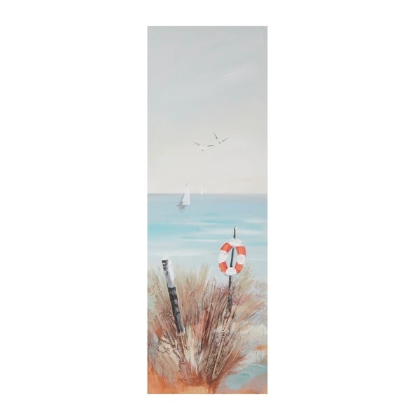 Ručne maľovaný obraz v ráme z borovicového dreva Mauro Ferretti Beach Lifebuoy, 30 × 90 cm