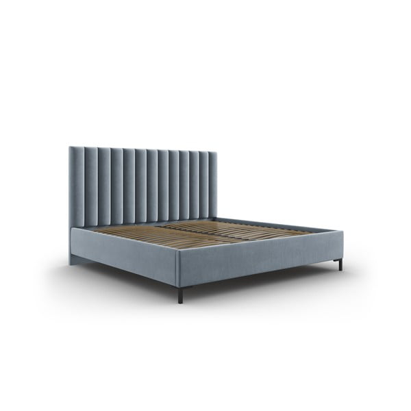 Svetlomodrá čalúnená dvojlôžková posteľ s úložným priestorom s roštom 200x200 cm Casey – Mazzini Beds