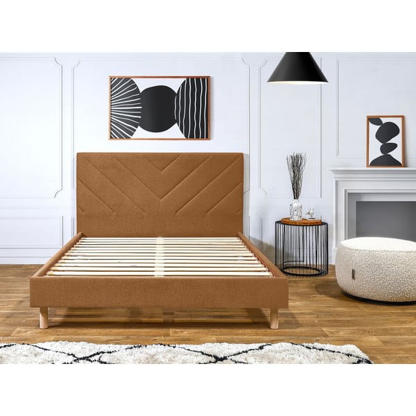 Oranžová čalúnená dvojlôžková posteľ s roštom 160x200 cm Romane – Bobochic Paris-image-4